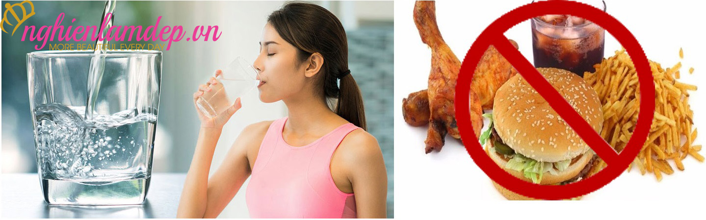 Uống nhiều nước và hạn chế ăn đồ ăn có hại giúp chống rạn da