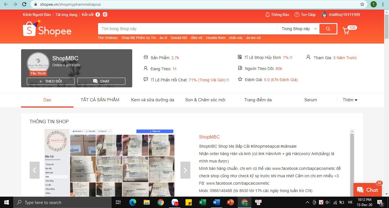 Shop bán mỹ phẩm mbc