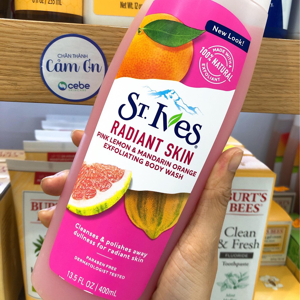 Sữa tắm dưỡng da sáng mịn đều màu Cam chanh St.Ives Radiant Skin Pink Lemon & Mandarin Orange Body Wash