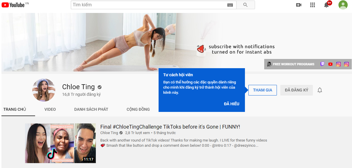 Kênh Youtube Chloe Ting